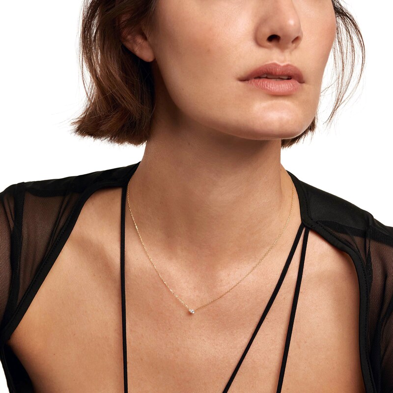 Main Image 6 of 1/8 CT. T.W. Lab-Grown Diamond Small and Large Two Stone Necklace in 14K Gold – 19.69"