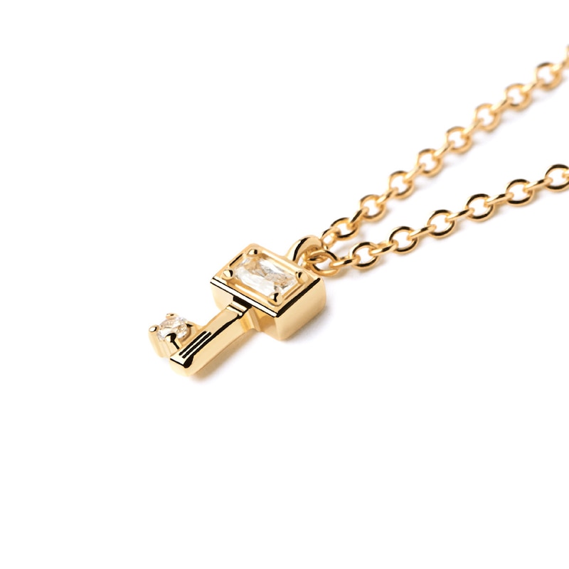Main Image 1 of 1/20 CT. T.W. Baguette and Round Lab-Grown Diamond Key Pendant in 14K Gold – 19.69"