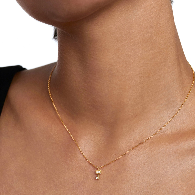 Main Image 2 of 1/20 CT. T.W. Baguette and Round Lab-Grown Diamond Key Pendant in 14K Gold – 19.69"