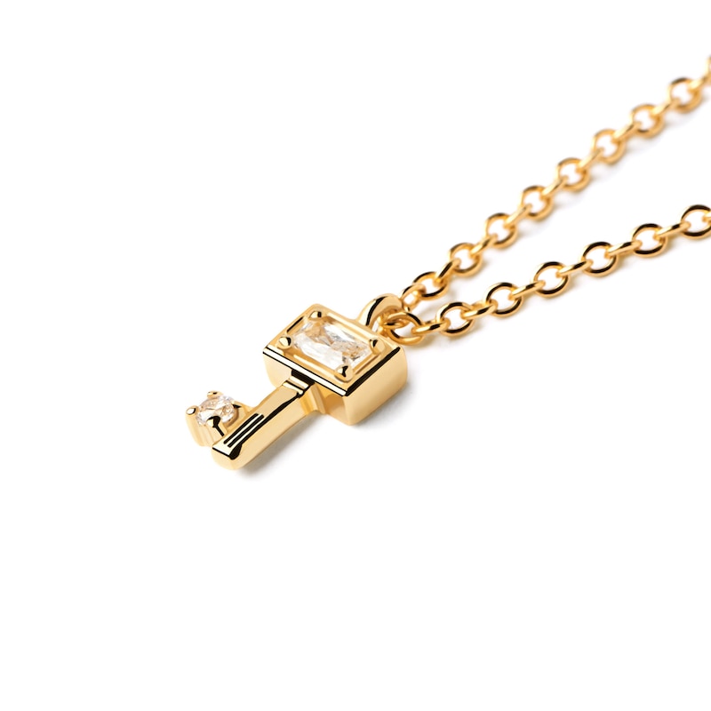 Main Image 3 of 1/20 CT. T.W. Baguette and Round Lab-Grown Diamond Key Pendant in 14K Gold – 19.69"