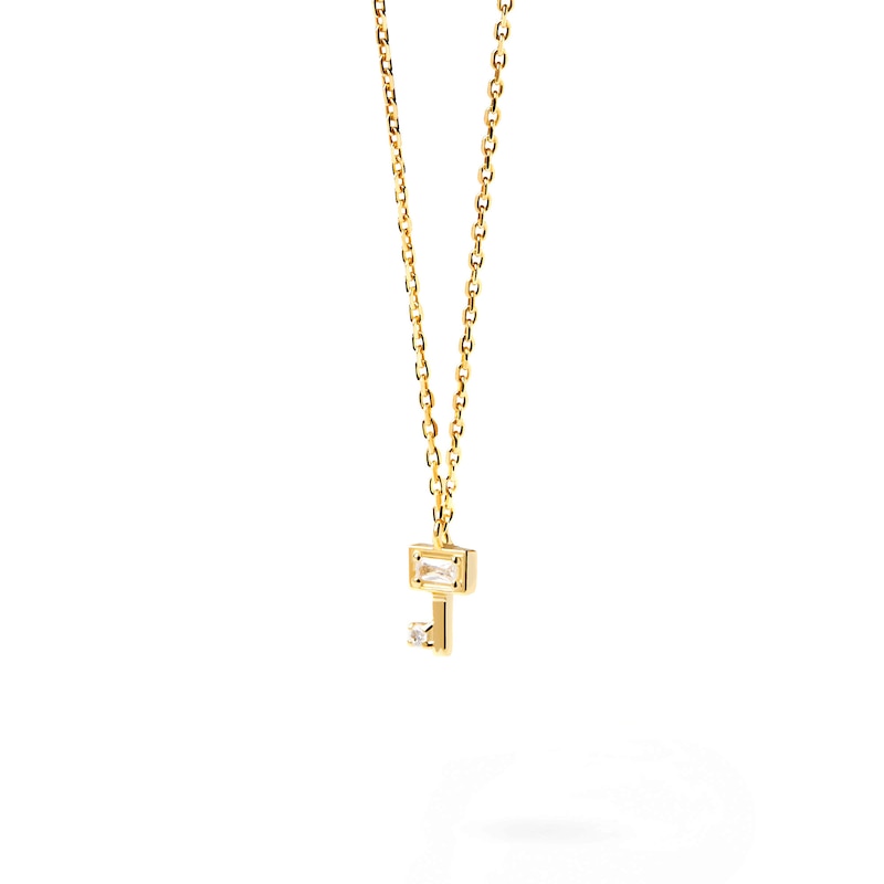 Main Image 4 of 1/20 CT. T.W. Baguette and Round Lab-Grown Diamond Key Pendant in 14K Gold – 19.69"