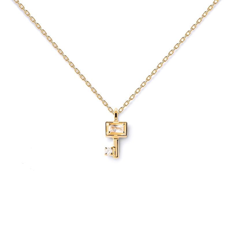 Main Image 7 of 1/20 CT. T.W. Baguette and Round Lab-Grown Diamond Key Pendant in 14K Gold – 19.69"