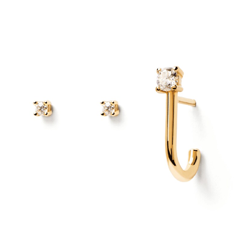 Main Image 1 of 1/6 CT. T.W. Lab-Grown Diamond Solitaire Stud and J-Drop Earrings Set in 14K Gold