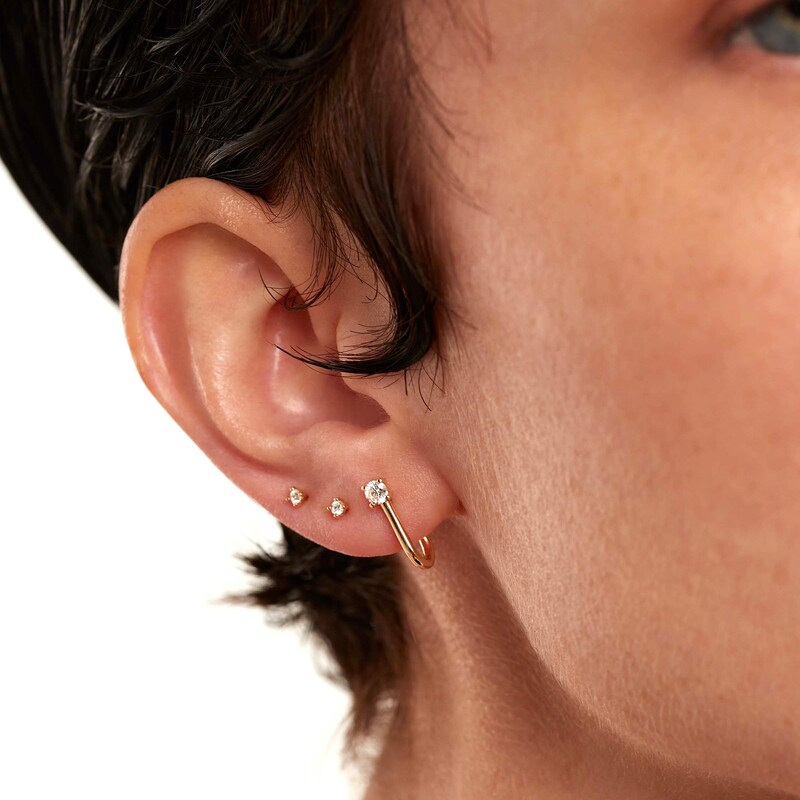 Main Image 2 of 1/6 CT. T.W. Lab-Grown Diamond Solitaire Stud and J-Drop Earrings Set in 14K Gold