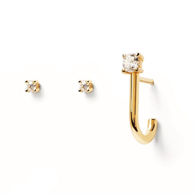 Main Image 3 of 1/6 CT. T.W. Lab-Grown Diamond Solitaire Stud and J-Drop Earrings Set in 14K Gold