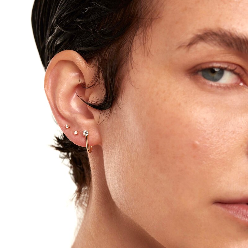 Main Image 5 of 1/6 CT. T.W. Lab-Grown Diamond Solitaire Stud and J-Drop Earrings Set in 14K Gold