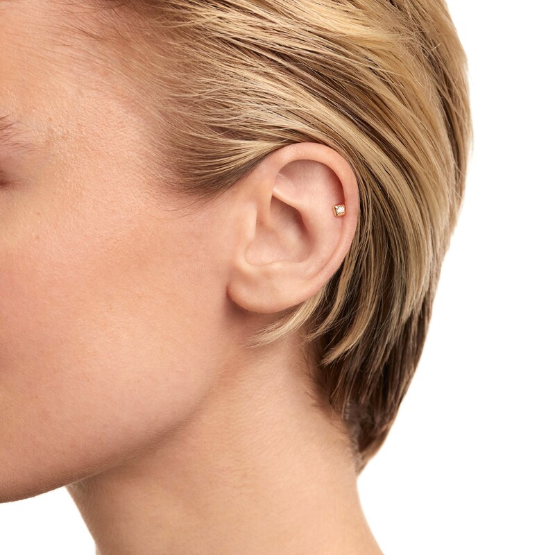 Main Image 2 of 1/20 CT. Lab-Grown Diamond Solitaire Square-Shaped Single Stud Earring in 14K Gold
