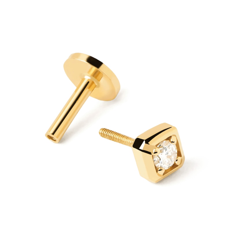 Main Image 3 of 1/20 CT. Lab-Grown Diamond Solitaire Square-Shaped Single Stud Earring in 14K Gold