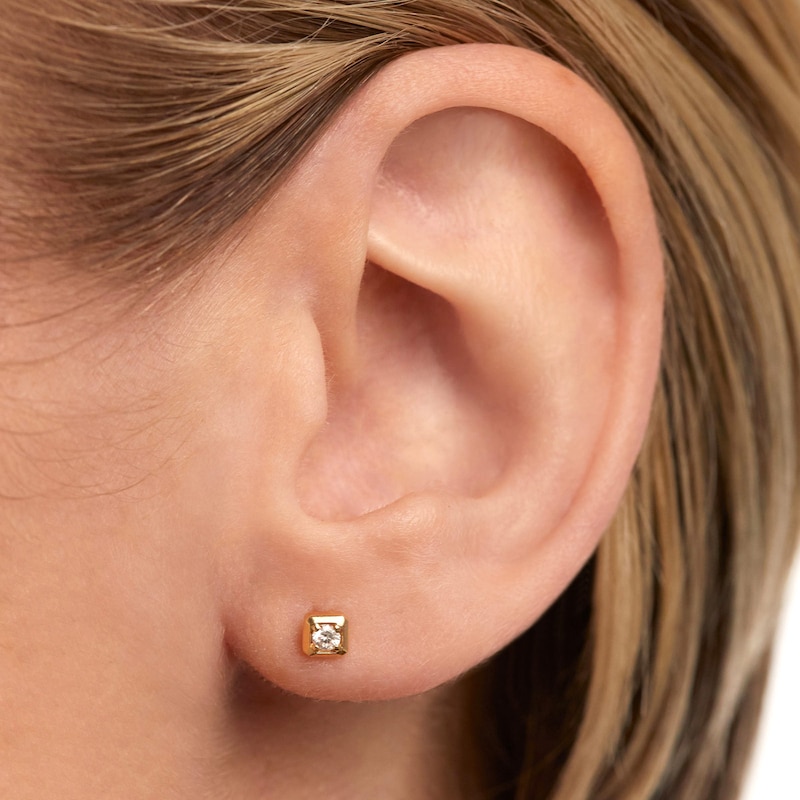 Main Image 4 of 1/20 CT. Lab-Grown Diamond Solitaire Square-Shaped Single Stud Earring in 14K Gold