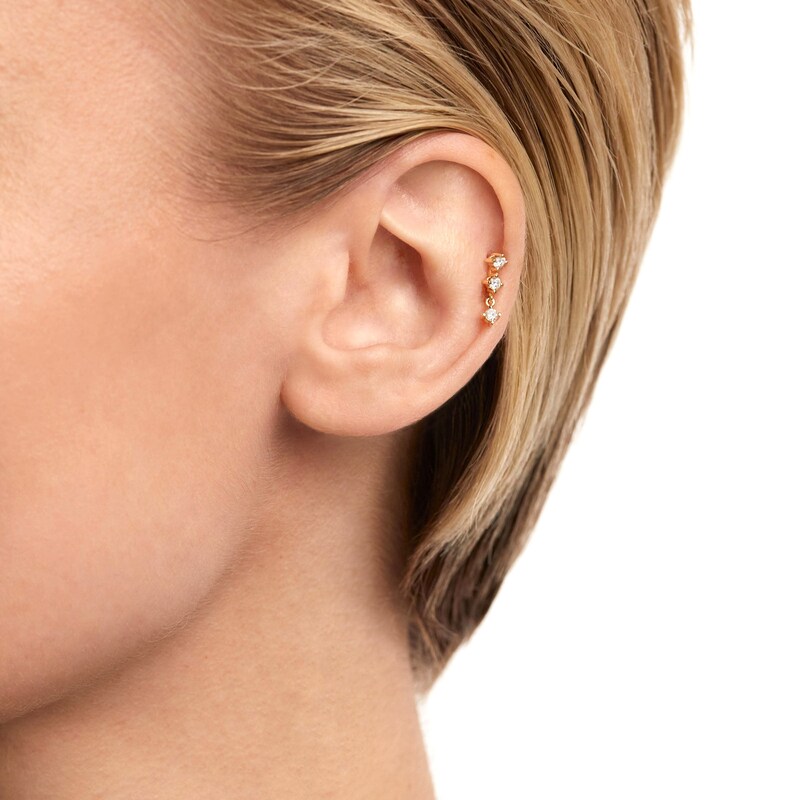 Main Image 2 of 1/5 CT. T.W. Lab-Grown Diamond Three Stone Single Crawler Earring in 14K Gold
