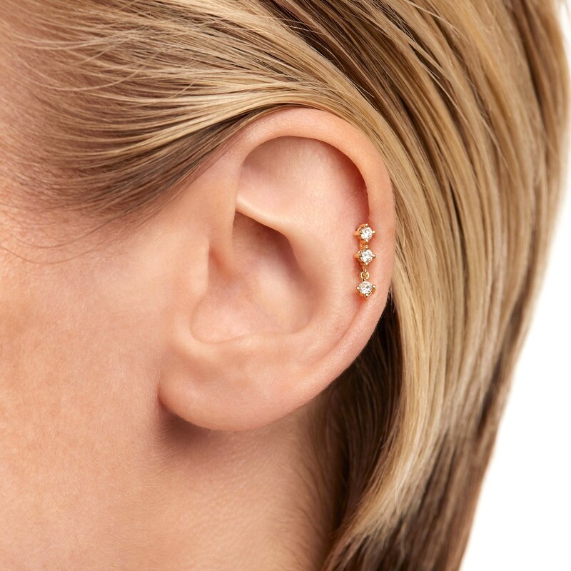 Main Image 4 of 1/5 CT. T.W. Lab-Grown Diamond Three Stone Single Crawler Earring in 14K Gold