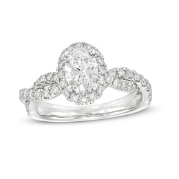 Kleinfeld® x Zales 1-3/4 CT. T.W. Certified Oval Lab-Created Diamond Frame Twist Engagement Ring in Platinum (F/VS2)