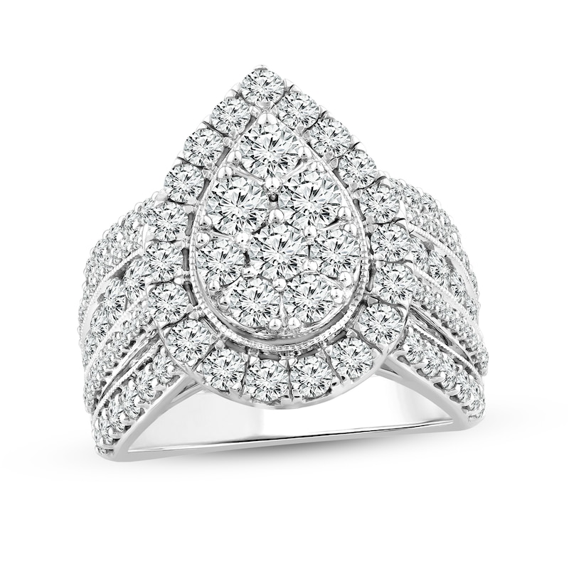 3 CT. T.W. Pear-Shaped Multi-Diamond Frame Multi-Row Engagement Ring in ...