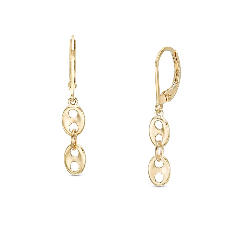 Main Image 1 of Button Link Linear Drop Earrings in 10K Gold