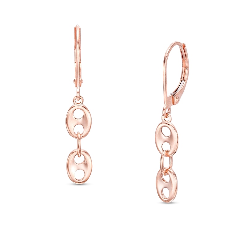 Main Image 1 of Button Link Linear Drop Earrings in 10K Rose Gold