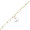Thumbnail Image 1 of 1/5 CT. T.W. Diamond Anchor Dangle Charm Paper Clip Link Bracelet in Sterling Silver with 14K Gold Plate