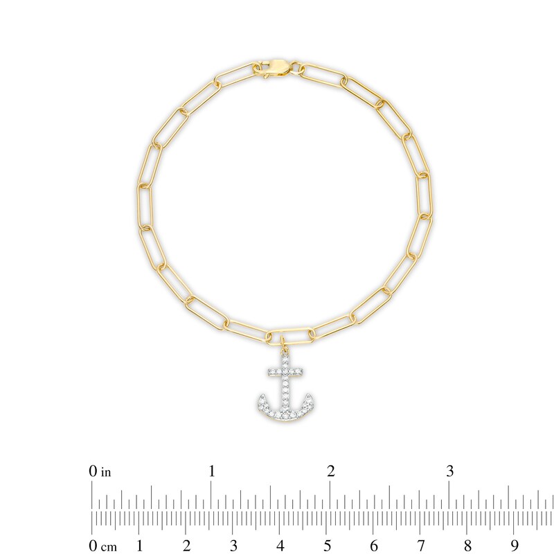 Main Image 4 of 1/5 CT. T.W. Diamond Anchor Dangle Charm Paper Clip Link Bracelet in Sterling Silver with 14K Gold Plate