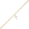 Thumbnail Image 1 of 1/10 CT. T.W. Diamond Cross Dangle Charm Paper Clip Link Bracelet in Sterling Silver with 14K Gold Plate