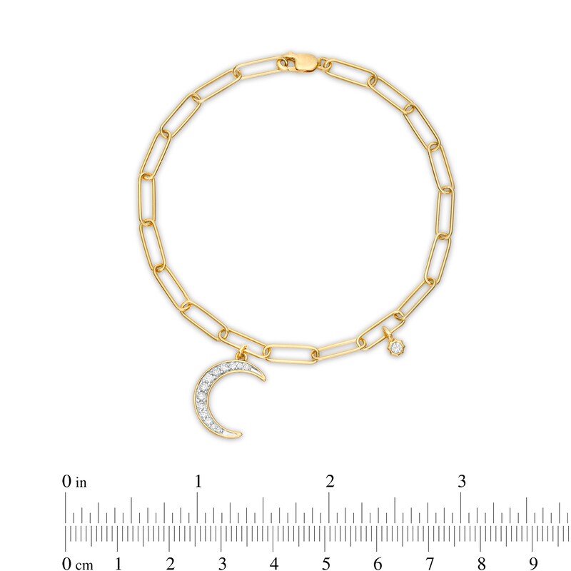 Main Image 4 of 1/5 CT. T.W. Diamond Moon and Star Dangle Charm Paper Clip Link Bracelet in Sterling Silver with 14K Gold Plate