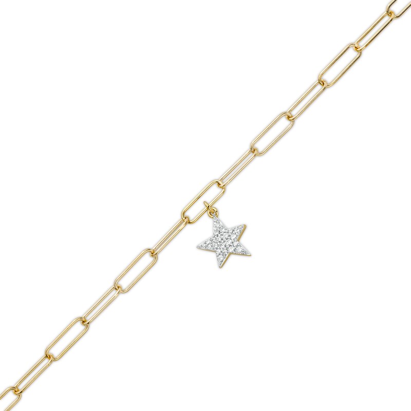 Main Image 1 of 1/6 CT. T.W. Diamond Star Dangle Charm Paper Clip Link Bracelet in Sterling Silver with 14K Gold Plate