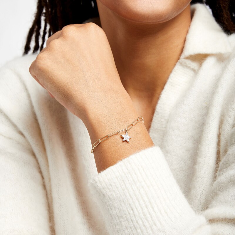 Main Image 2 of 1/6 CT. T.W. Diamond Star Dangle Charm Paper Clip Link Bracelet in Sterling Silver with 14K Gold Plate