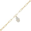 Thumbnail Image 1 of 1/5 CT. T.W. Diamond Hamsa Dangle Charm Paper Clip Link Bracelet in Sterling Silver with 14K Gold Plate