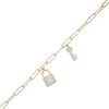 Thumbnail Image 1 of 1/5 CT. T.W. Diamond Lock and Key Dangle Charm Paper Clip Link Bracelet in Sterling Silver with 14K Gold Plate
