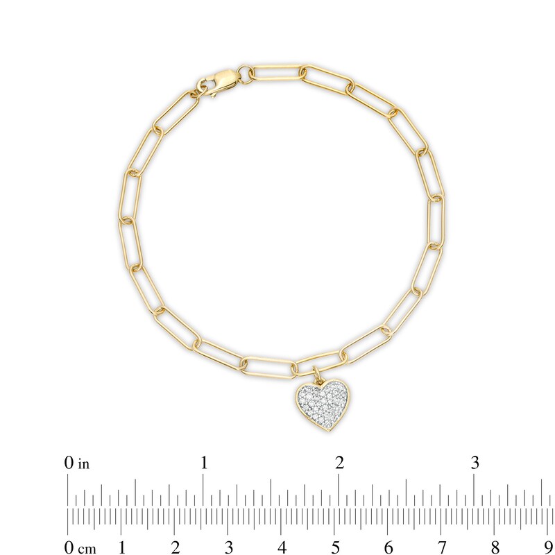 Main Image 4 of 1/5 CT. T.W. Diamond Heart Dangle Charm Paper Clip Link Bracelet in Sterling Silver with 14K Gold Plate