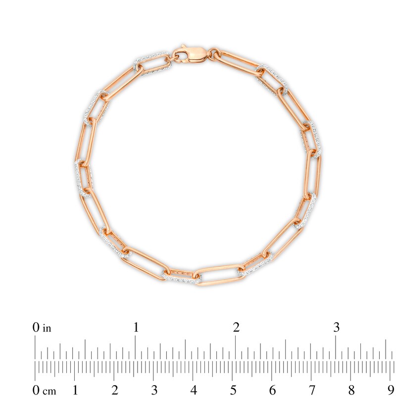Main Image 4 of 1/2 CT. T.W. Diamond Alternating Paper Clip Link Bracelet in Sterling Silver with 14K Rose Gold Plate