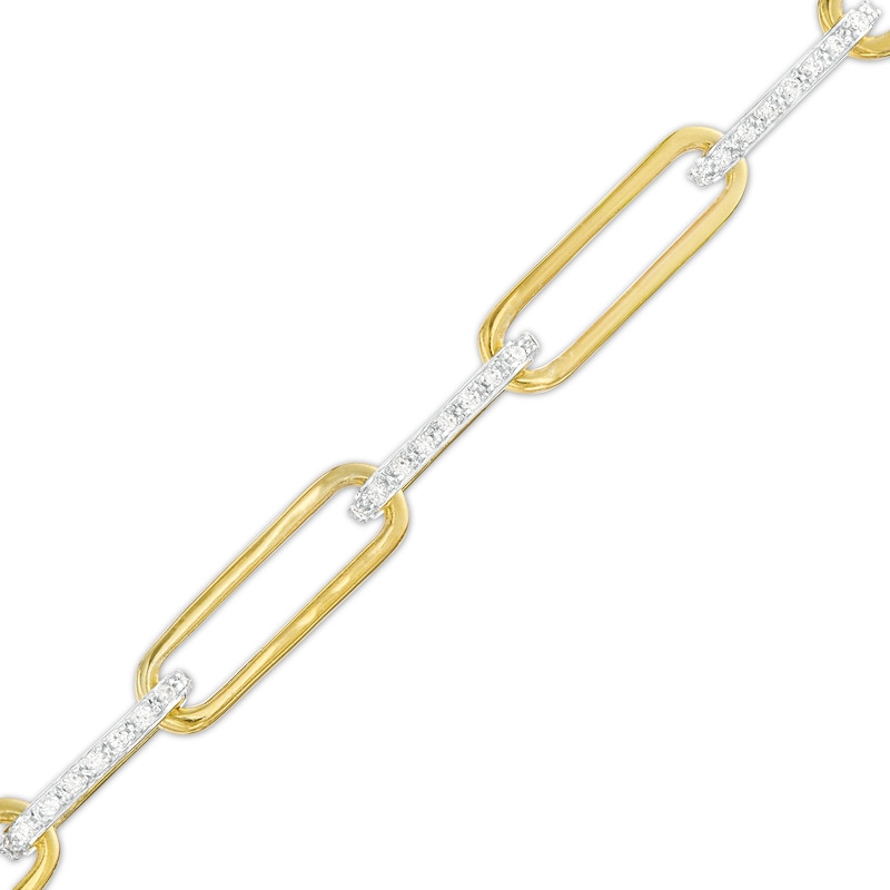 Main Image 1 of 1/2 CT. T.W. Diamond Alternating Paper Clip Link Bracelet in Sterling Silver with 14K Gold Plate