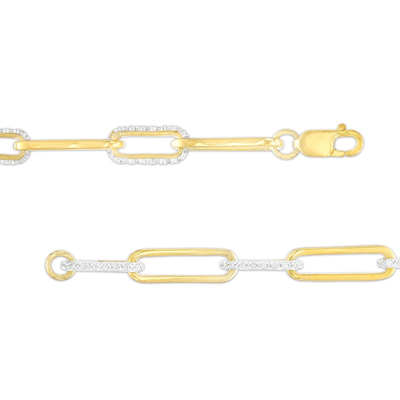 Main Image 3 of 1/2 CT. T.W. Diamond Alternating Paper Clip Link Bracelet in Sterling Silver with 14K Gold Plate