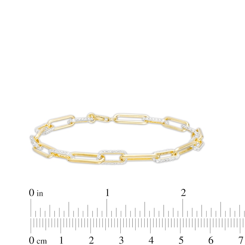 Main Image 4 of 1/2 CT. T.W. Diamond Alternating Paper Clip Link Bracelet in Sterling Silver with 14K Gold Plate