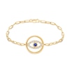 Thumbnail Image 1 of Blue Lab-Created Sapphire and 1/6 CT. T.W. Diamond Eye Paper Clip Link Bracelet in Sterling Silver with 14K Gold Plate