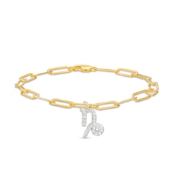 1/6 CT. T.W. Diamond Capricorn Dangle Charm Paper Clip Link Bracelet in Sterling Silver with 14K Gold Plate