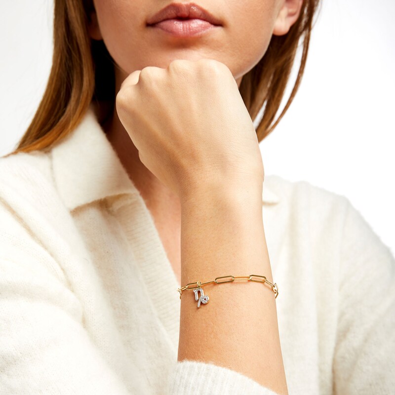 Main Image 2 of 1/6 CT. T.W. Diamond Capricorn Dangle Charm Paper Clip Link Bracelet in Sterling Silver with 14K Gold Plate