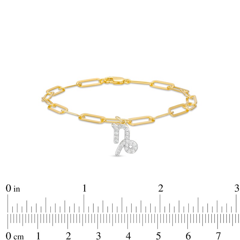 Main Image 3 of 1/6 CT. T.W. Diamond Capricorn Dangle Charm Paper Clip Link Bracelet in Sterling Silver with 14K Gold Plate