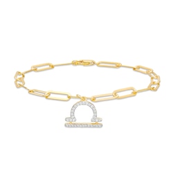 1/6 CT. T.W. Diamond Libra Dangle Charm Paper Clip Link Bracelet in Sterling Silver with 14K Gold Plate