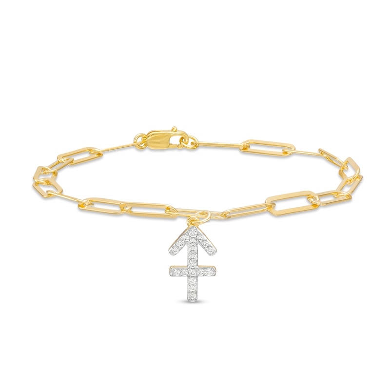 1/6 CT. T.W. Diamond Sagittarius Dangle Charm Paper Clip Link Bracelet in Sterling Silver with 14K Gold Plate