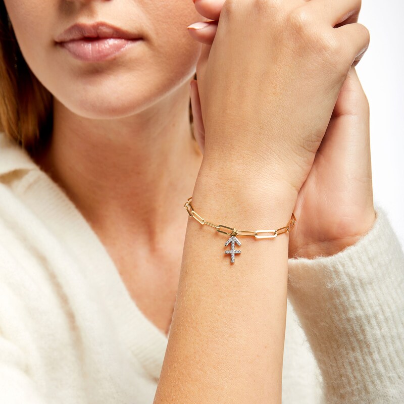 1/6 CT. T.W. Diamond Sagittarius Dangle Charm Paper Clip Link Bracelet in Sterling Silver with 14K Gold Plate