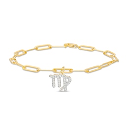 1/6 CT. T.W. Diamond Virgo Dangle Charm Paper Clip Link Bracelet in Sterling Silver with 14K Gold Plate