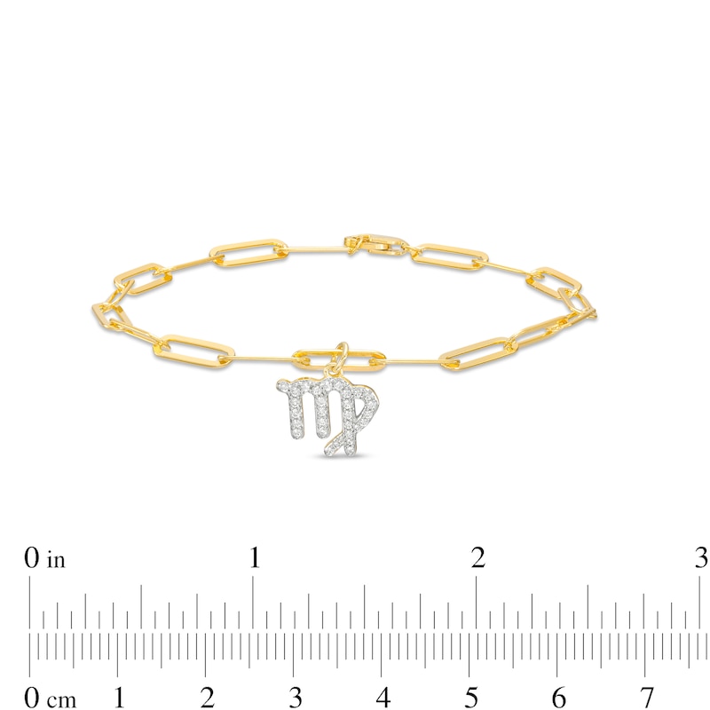 Main Image 3 of 1/6 CT. T.W. Diamond Virgo Dangle Charm Paper Clip Link Bracelet in Sterling Silver with 14K Gold Plate