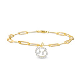 1/6 CT. T.W. Diamond Cancer Dangle Charm Paper Clip Link Bracelet in Sterling Silver with 14K Gold Plate