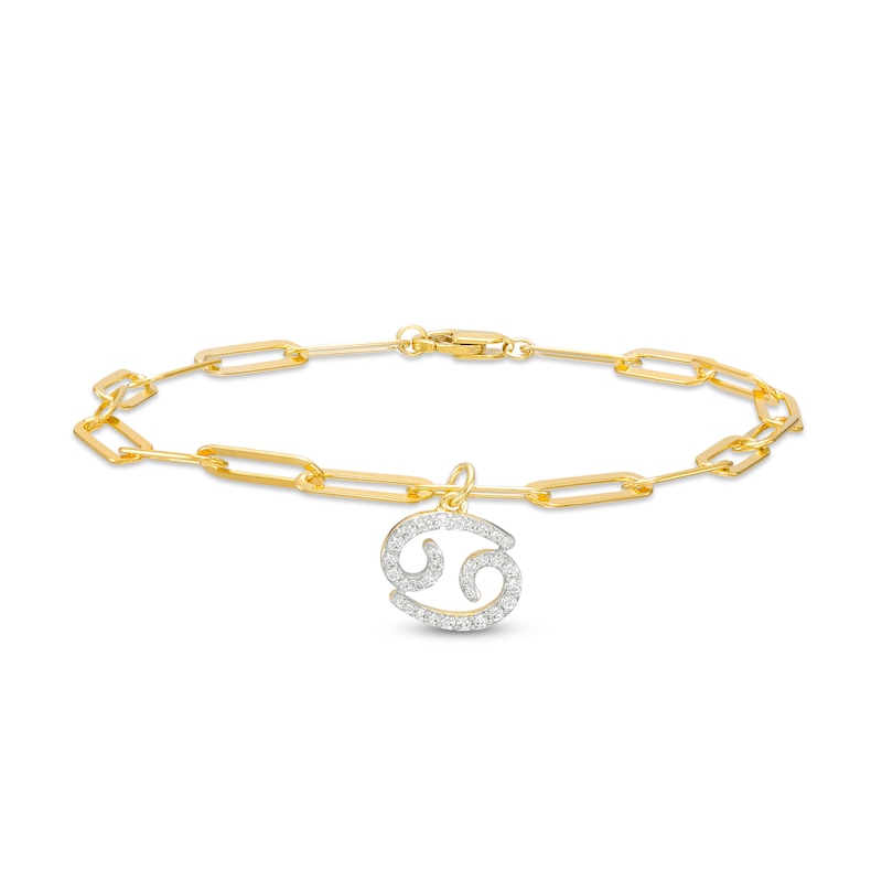 Main Image 1 of 1/6 CT. T.W. Diamond Cancer Dangle Charm Paper Clip Link Bracelet in Sterling Silver with 14K Gold Plate