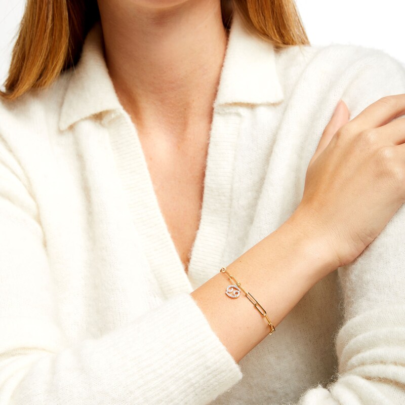 Main Image 2 of 1/6 CT. T.W. Diamond Cancer Dangle Charm Paper Clip Link Bracelet in Sterling Silver with 14K Gold Plate