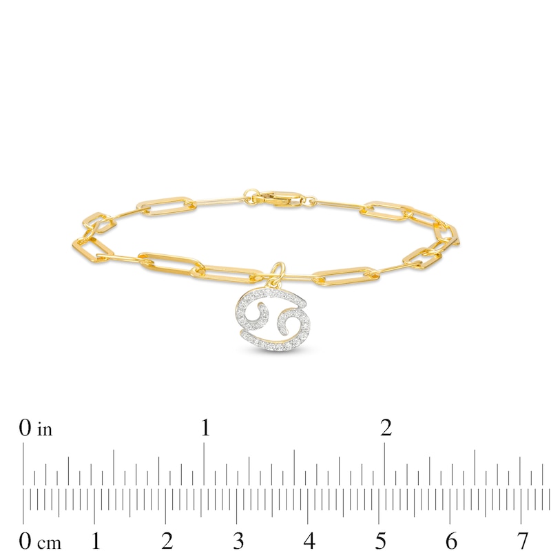Main Image 3 of 1/6 CT. T.W. Diamond Cancer Dangle Charm Paper Clip Link Bracelet in Sterling Silver with 14K Gold Plate