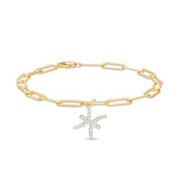 1/6 CT. T.W. Diamond Pisces Dangle Charm Paper Clip Link Bracelet in Sterling Silver with 14K Gold Plate