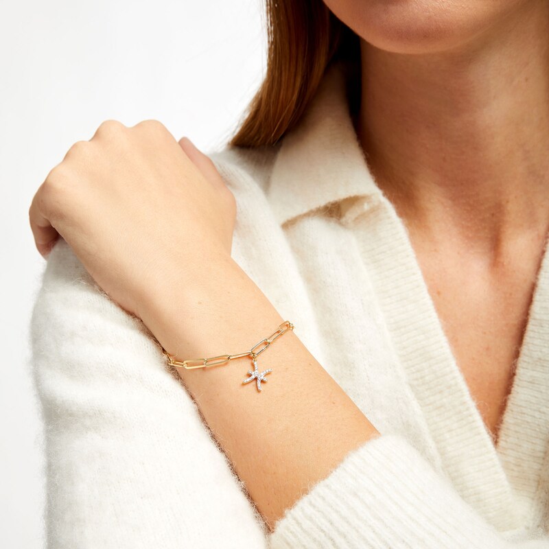 Main Image 2 of 1/6 CT. T.W. Diamond Pisces Dangle Charm Paper Clip Link Bracelet in Sterling Silver with 14K Gold Plate