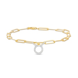 1/6 CT. T.W. Diamond Taurus Dangle Charm Paper Clip Link Bracelet in Sterling Silver with 14K Gold Plate