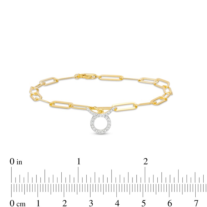 1/6 CT. T.W. Diamond Taurus Dangle Charm Paper Clip Link Bracelet in Sterling Silver with 14K Gold Plate