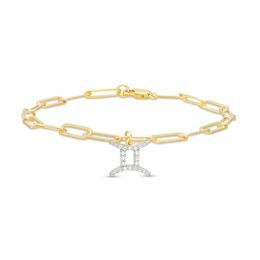1/6 CT. T.W. Diamond Gemini Dangle Charm Paper Clip Link Bracelet in Sterling Silver with 14K Gold Plate